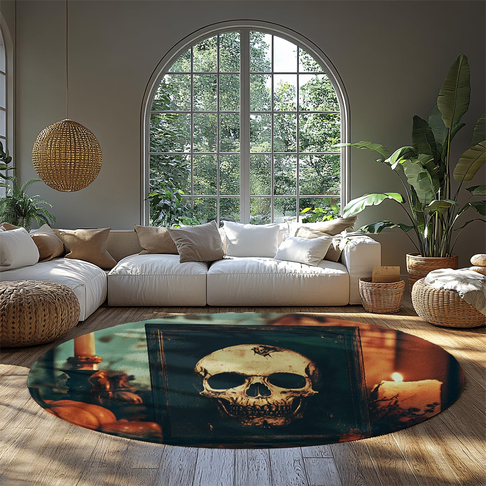 Tapis de bienvenue Halloween vintage rond 150cm pour salon
