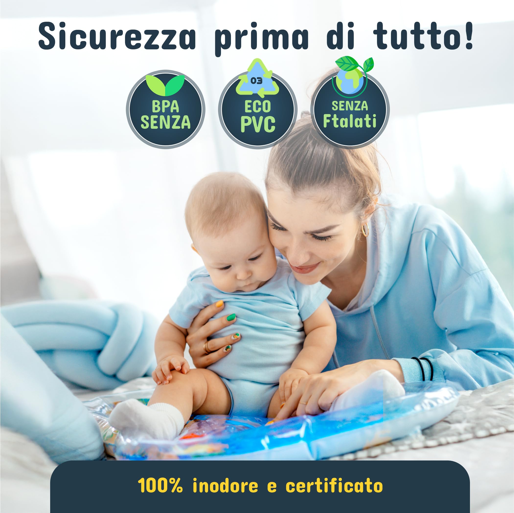 NouBaby® Tappetino Acqua Tummy Time Neonato | Tappeto Sensoriale Neonati con Acquario Gonfiabile | Giochi Bambini per lo Sviluppo Motorio | Tappetino Bambini Sicuro e Divertente