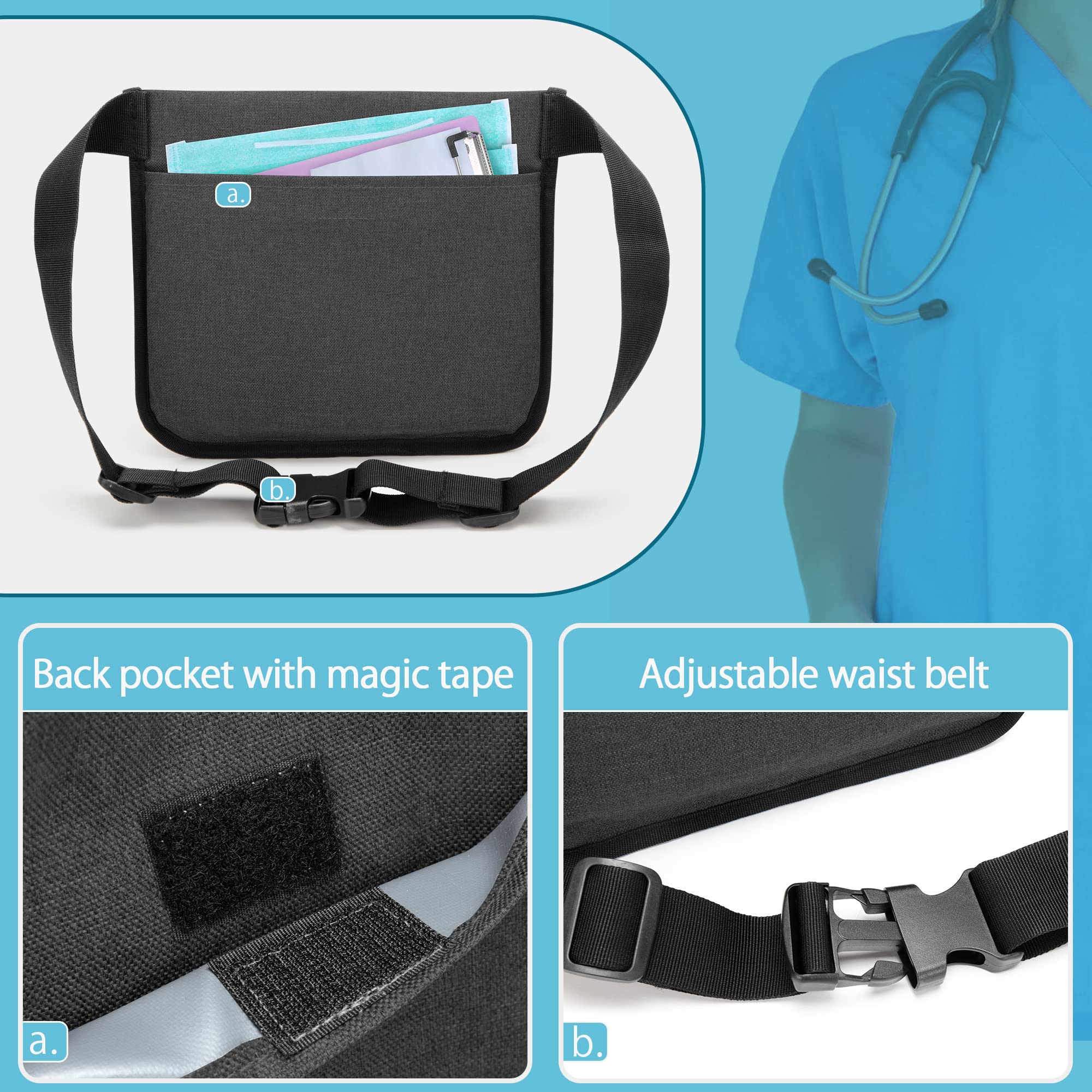 CURMIO Krankenschwestertasche, Gürteltasche für Krankenschwester, Medizinische Bauchtasche, Taillentasche mit verstellbarem Gürtel für Krankenpflege Zubehör, LEERE TASCHE, Schwarz