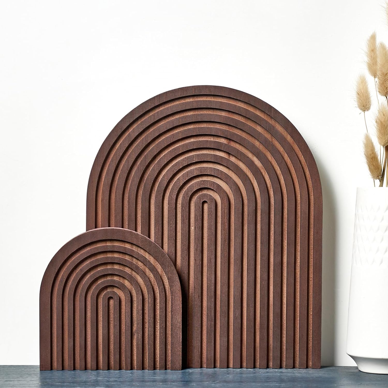 Homtik Set of 2 Wooden Rainbow Arches - Mid Century Modern Boho Vintage Decor for Shelf, Mantel, Table, Kitchen Counter