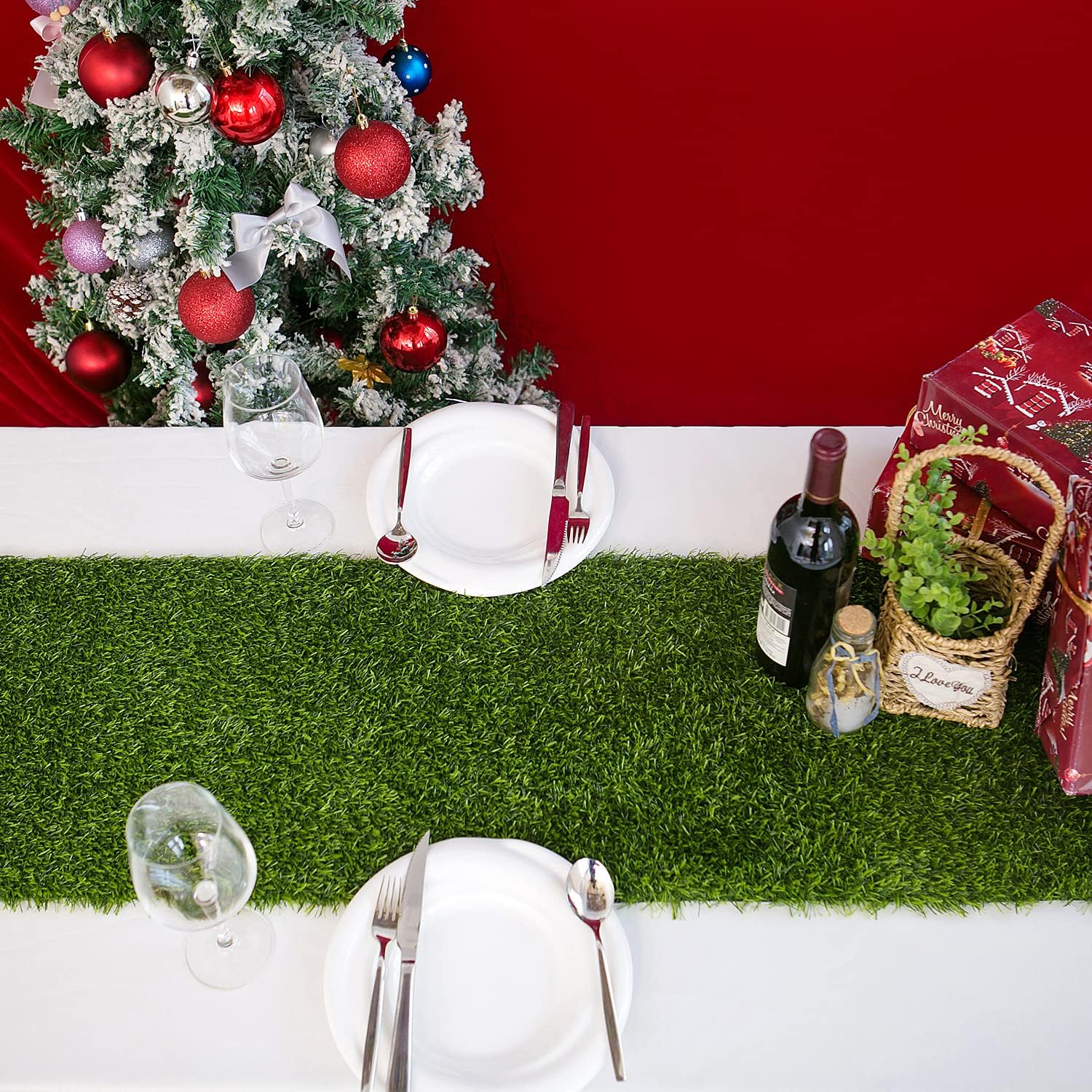 Artificial Grass 14 x 108 inch Table Runner, Perfect for Spring, Fall Holidays, Parties, Catered Presentations, Baby Showers, Birthdays, Candy Buffets, Restaurant Decoration, Dessert Tables, Wedding