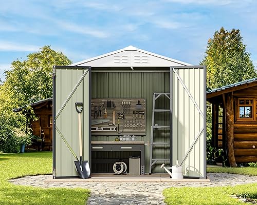 Miniatura 3 de Greesum Cobertizo de almacenamiento de metal para exteriores, 6 x 4 pies, cobertizo de herramientas de acero con puerta y cerradura, cobertizos de