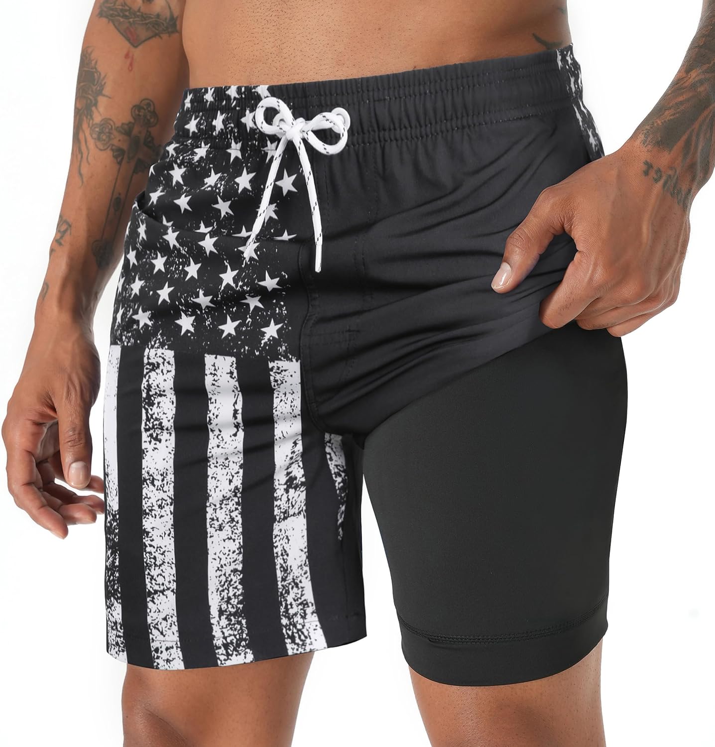 zeetoo Mens Swim Trunks with Compression Liner 5.5" Inseam Quick Dry Swim Shorts
