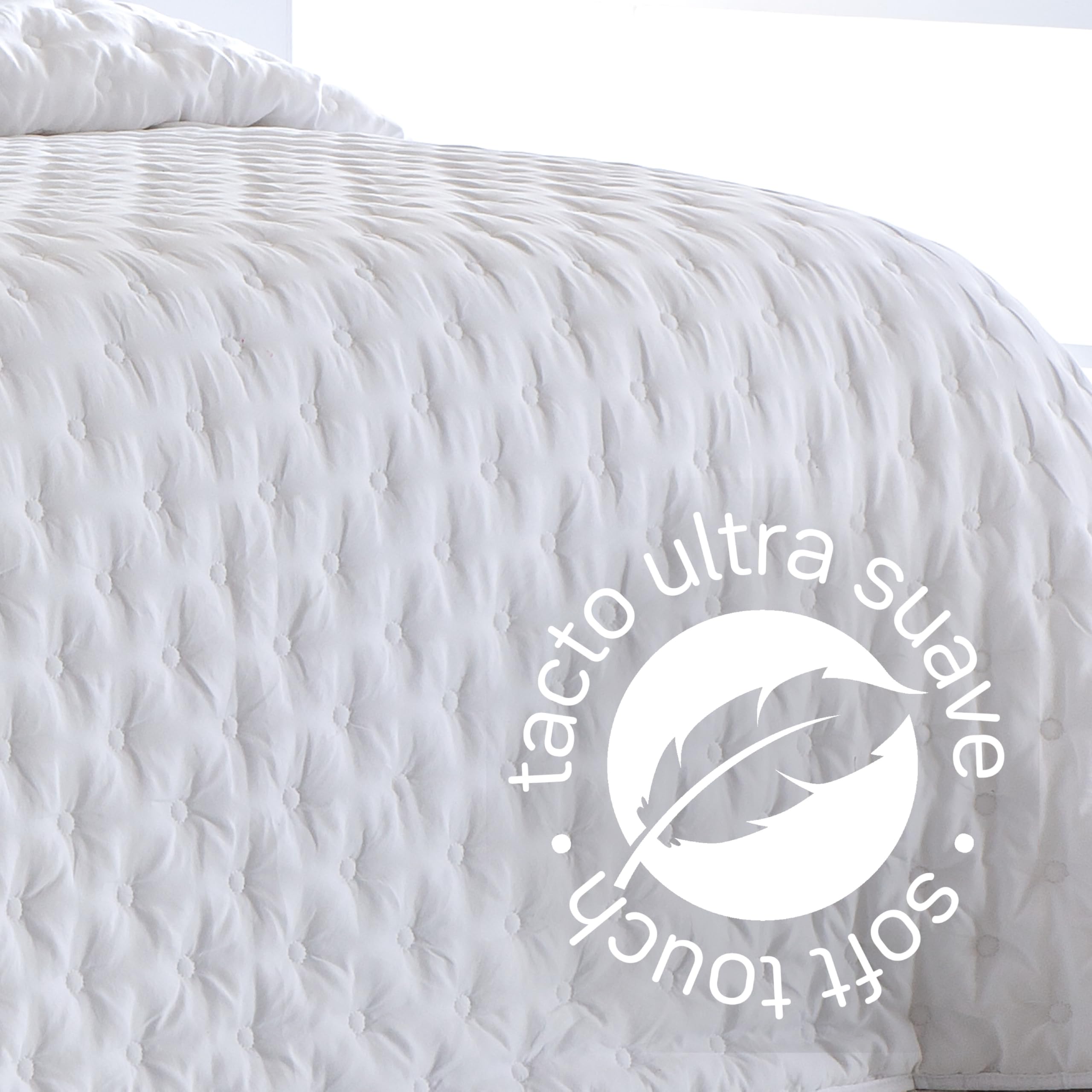 Fundeco - Edredón Conforter Invierno - Colcha de Invierno Modelo Anisa - Color Blanco - Cama 105 - Incluye 2 Fundas Cojín 50 x 70 cm - Suave y de Fácil Lavado