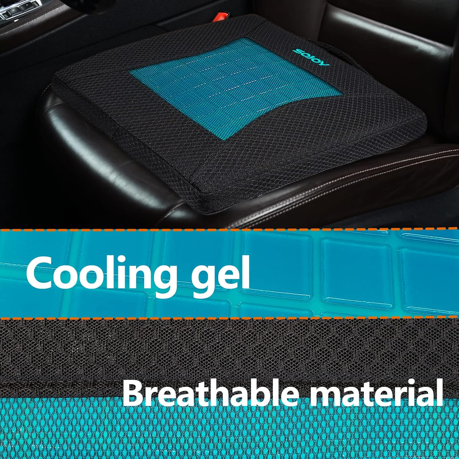 Sojoy Gel Seat Cushion,Portable Memory Foam Chair Seat Cushion for Car,Office,Wheelchair,Lower Back, Sciatica and Tailbone Pain Relief