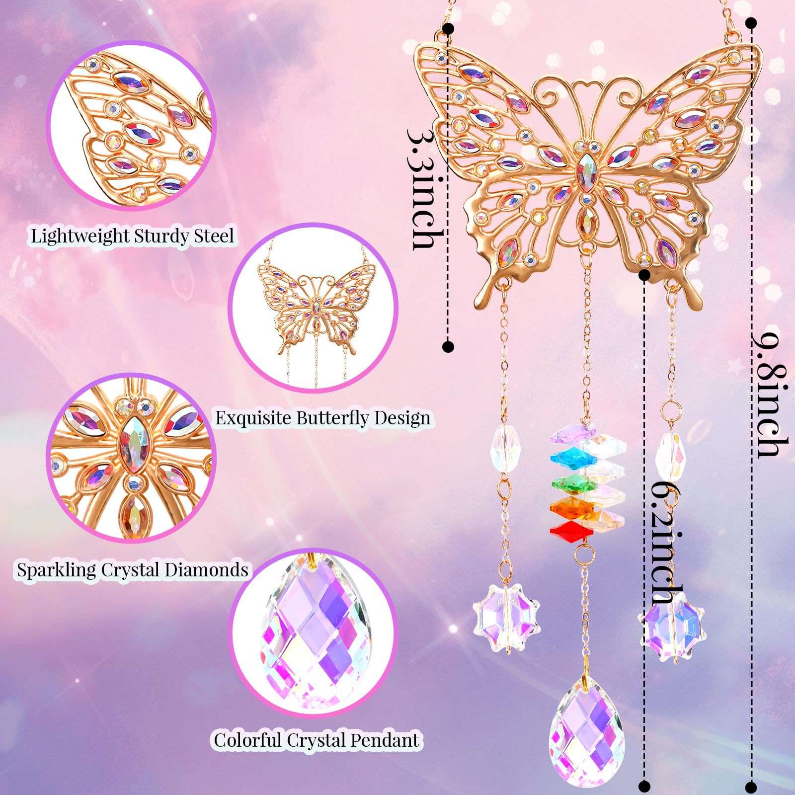 Butterfly Birthday Gifts for Women, Hanging Crystals Sun Catcher Prisms with Love Pendant for Window Room Garden Decor, Suncatcher Mothers Day Housewarming Gifts for Friends, Mom, Grandma, Wife