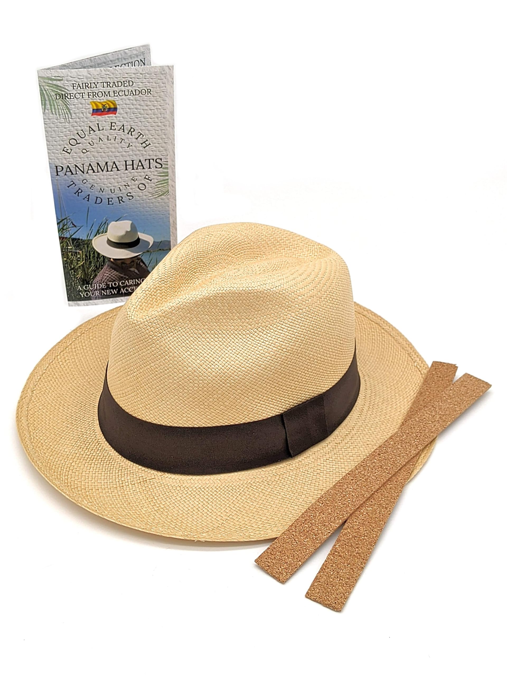 Equal Earth Genuine Handwoven Panama Hat from Ecuador Natural with Brown Band (60cm)