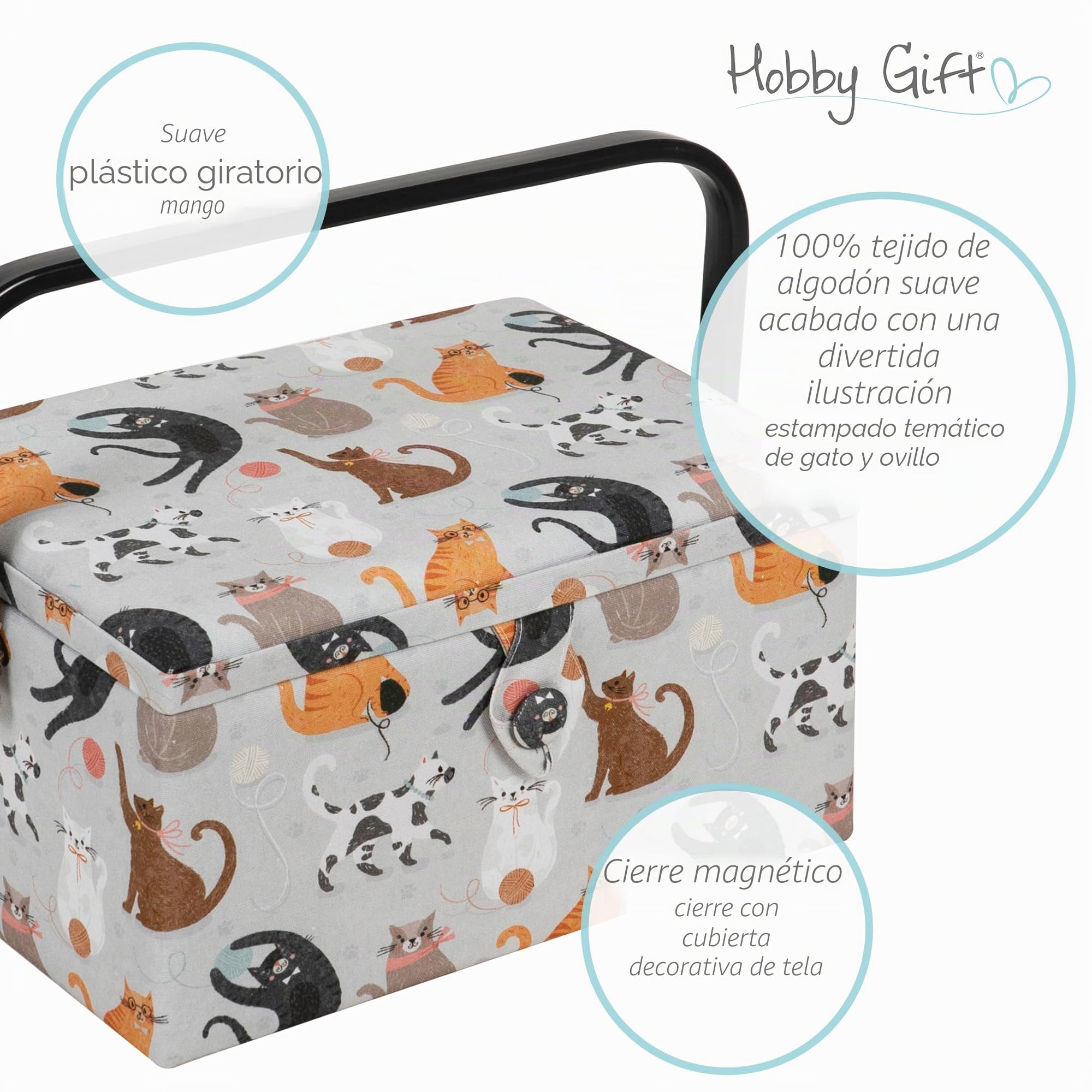 Hobby Gift Caja de almacenamiento mediana para costura, 18,5 x 25,5 x 14,5 cm, gatos