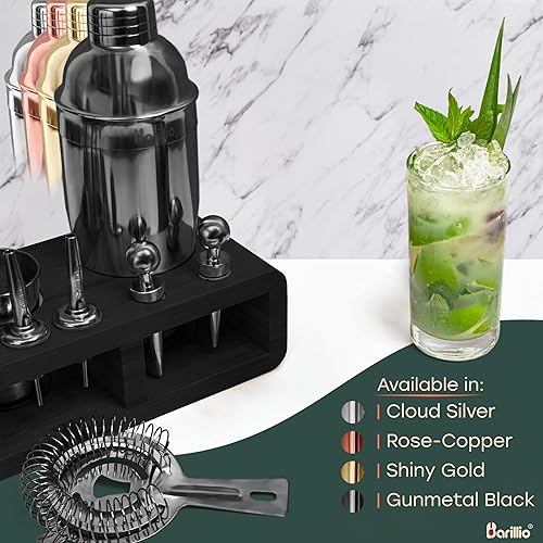 Miniatura 4 de Barillio juego de mezclador de coctelería Black Mixology Bartender Set de mezclador de bebidas con herramientas de barra, mezclador, cuchara