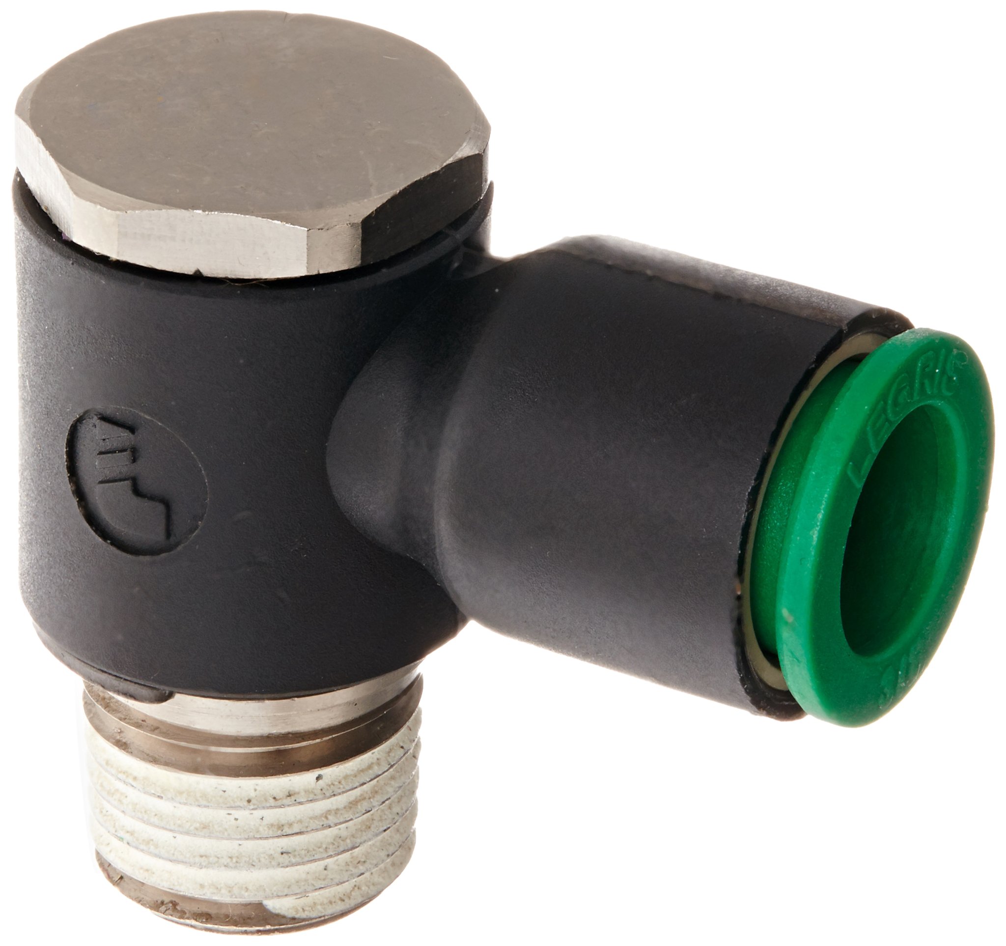 Legris 3018 60 14 Nylon & Nickel-Plated Brass Push-to-Connect Fitting, 90 Degree Banjo Elbow, 3/8