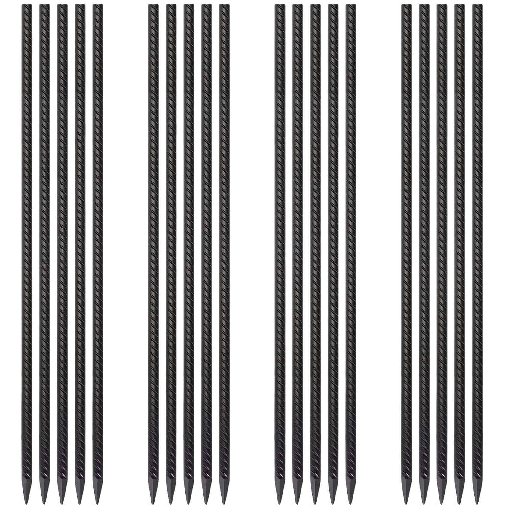 AAGUT 20 Pcs 40 lnches Steel Rebar Stakes, Heavy Duty Straight Landscpe Timber Spikes Metal Garden Camping Tent Stakes Anti Rust Black Coating