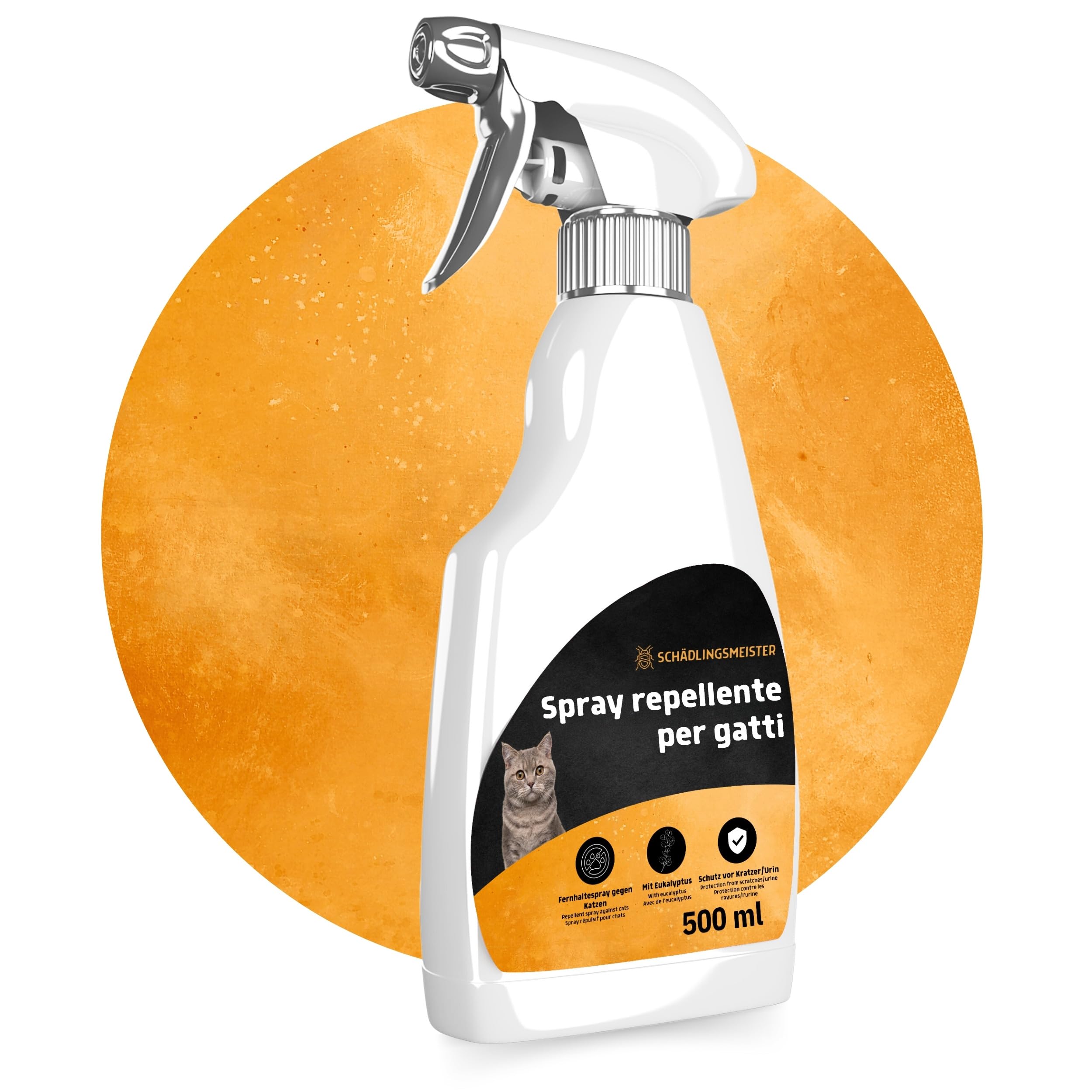 Panteer Spray repellente per gatti 500ml - PROTEZIONE A LUNGO TERMINE CONTRO L'URINA - Allontana i gatti con eucalipto - Scaccia gatti - Repellente per gatti da esterno - Deterrente per gatti