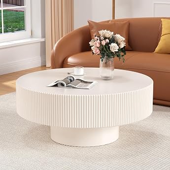 Runder Trommel-Couchtisch Hellwei  785 cm Modernes gerifftes Holz-Tee-Tisch zeitgen ssischer Mitteltisch f r Wohnzimmer