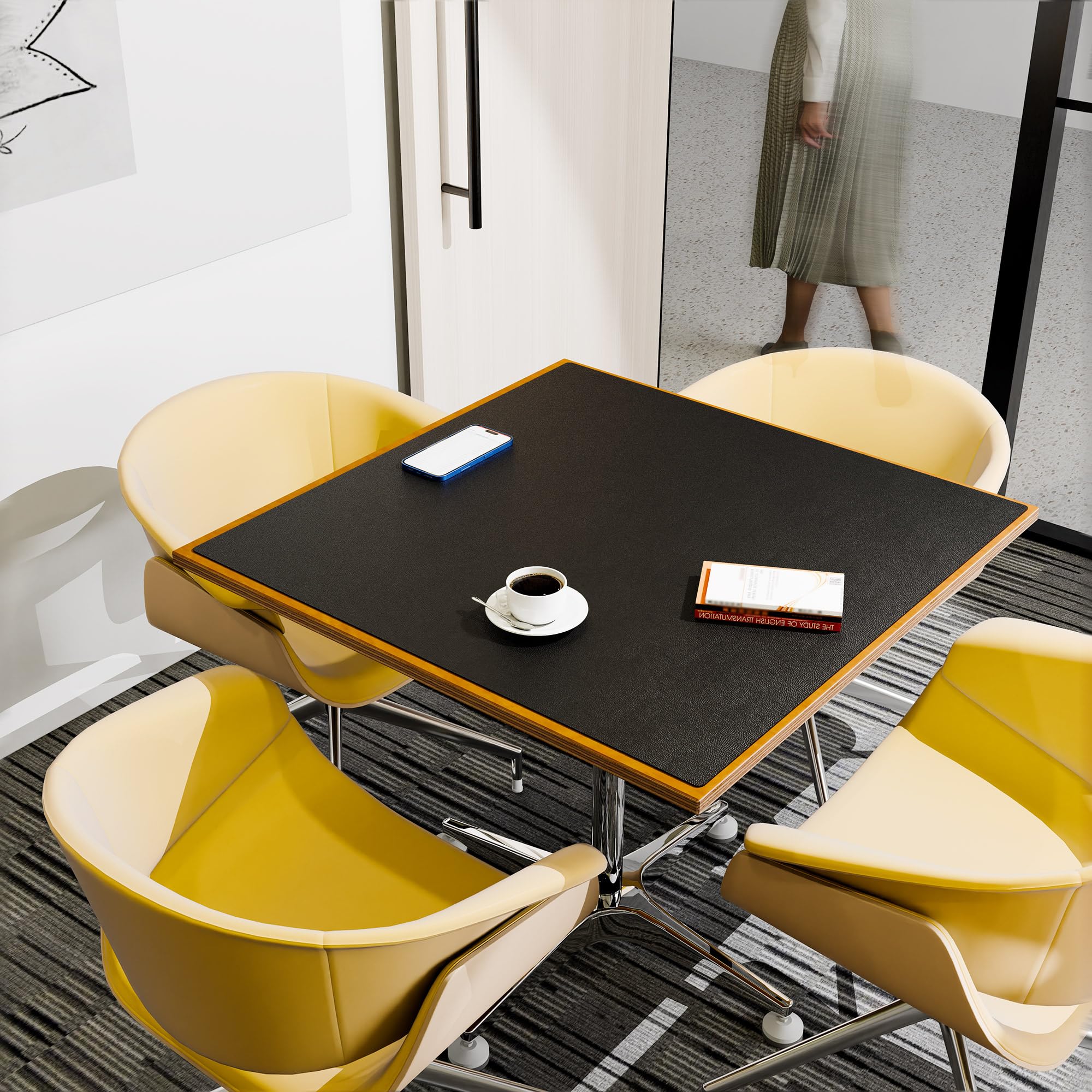 CENNBIE Mantel cuadrado de 76 cm, de corcho y cuero, adecuado como protector de mesa auxiliar de comedor, se puede cortar para adaptarse (23.6-30 pulgadas, negro)