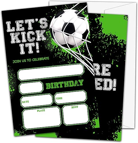 Miniatura 1 de Invitaciones de cumpleaños de fútbol, invitaciones de fiesta de cumpleaños temáticas de fútbol para niños y niñas, deportes de fútbol rellenan