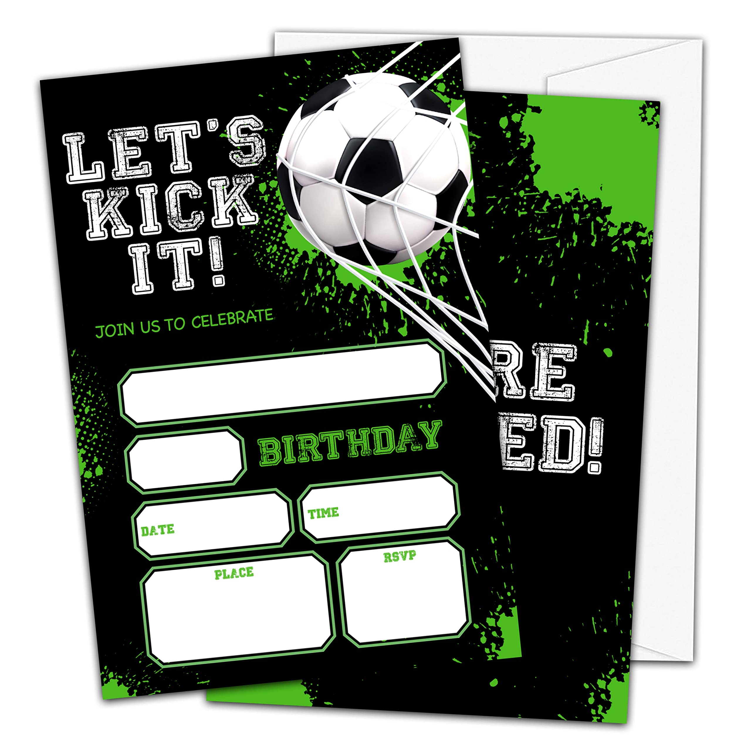 OICPYD Soccer Birthday Invitations, Soccer Birthday Party Invitations For Boys Girls Kids, Football Sports Fill In Party Invites, Decorations, Favors, 20 Invitations With Envelopes (B06)