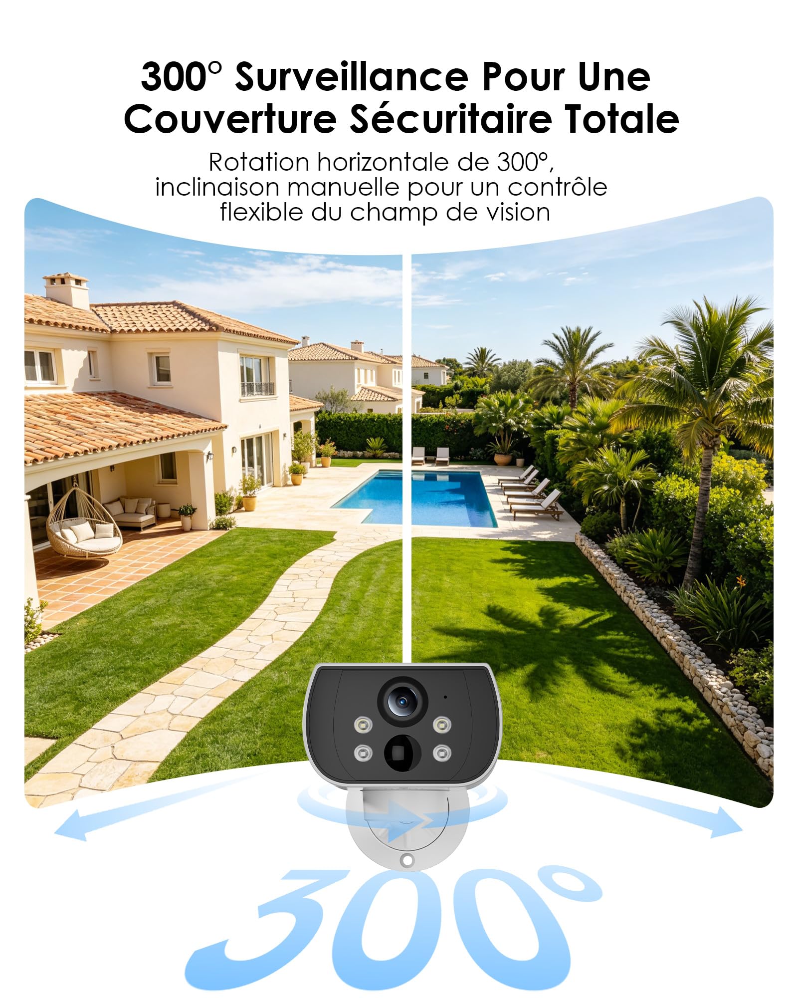 CZEview 5MP Camera Surveillance WiFi Extérieure Solaire sans Fil, Montage Magnétique, 300° Rotation, Détection de Personnes, Vision Nocturne Couleur, Audio Bidirectionnel, IP65, avec Batterie