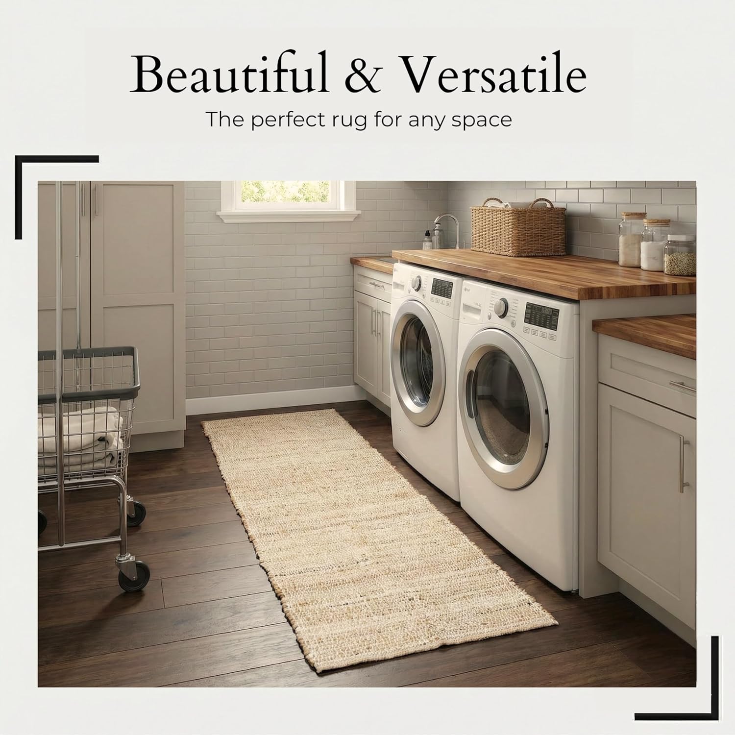 Jute-Cotton Rug 2x6 – Luxurious Natural Hallway Runner with Non-Slip Backing, Low-Profile Kitchen Rug for Entryway, Boho Decor, or High-Traffic Areas – Eco-Friendly 2x6 Jute Cotton
