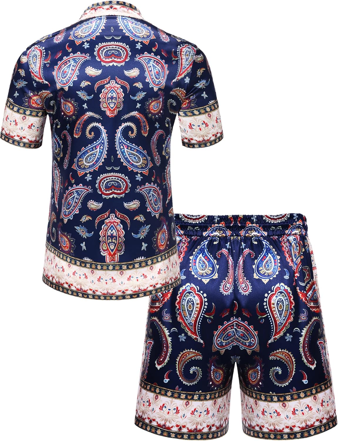 Mens Hawaiian Shirt Sets Satin Silk Casual Button Down Shirts 2 Piece Luxury Summer Beach Outfits for Men - Image 5