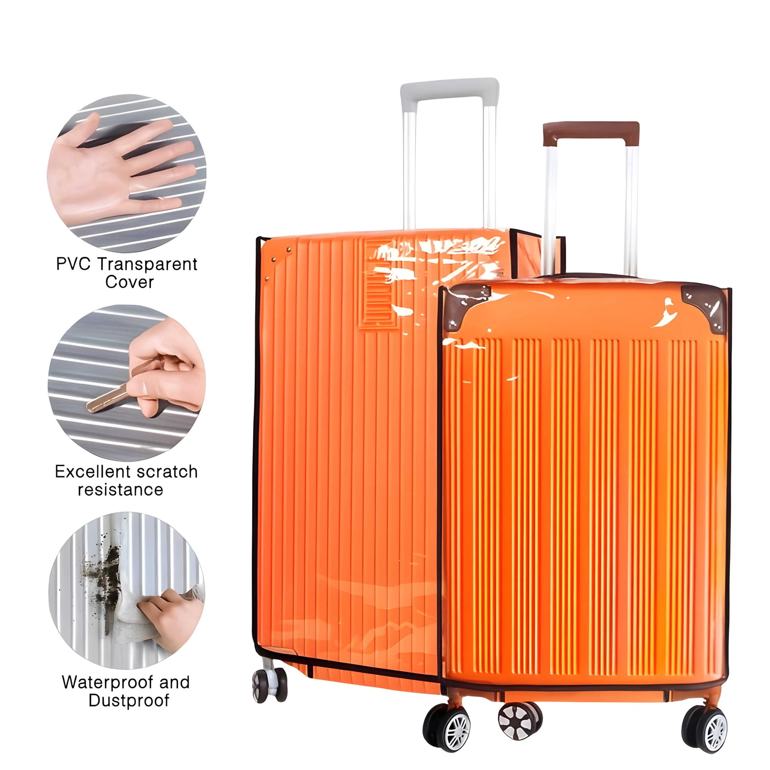 HM - Juego de 3 fundas protectoras transparentes para maleta, resistente al agua y con cremallera, material de PVC a prueba de polvo y antiarañazos, blanco, For 66 CM Bag / 24 Inch