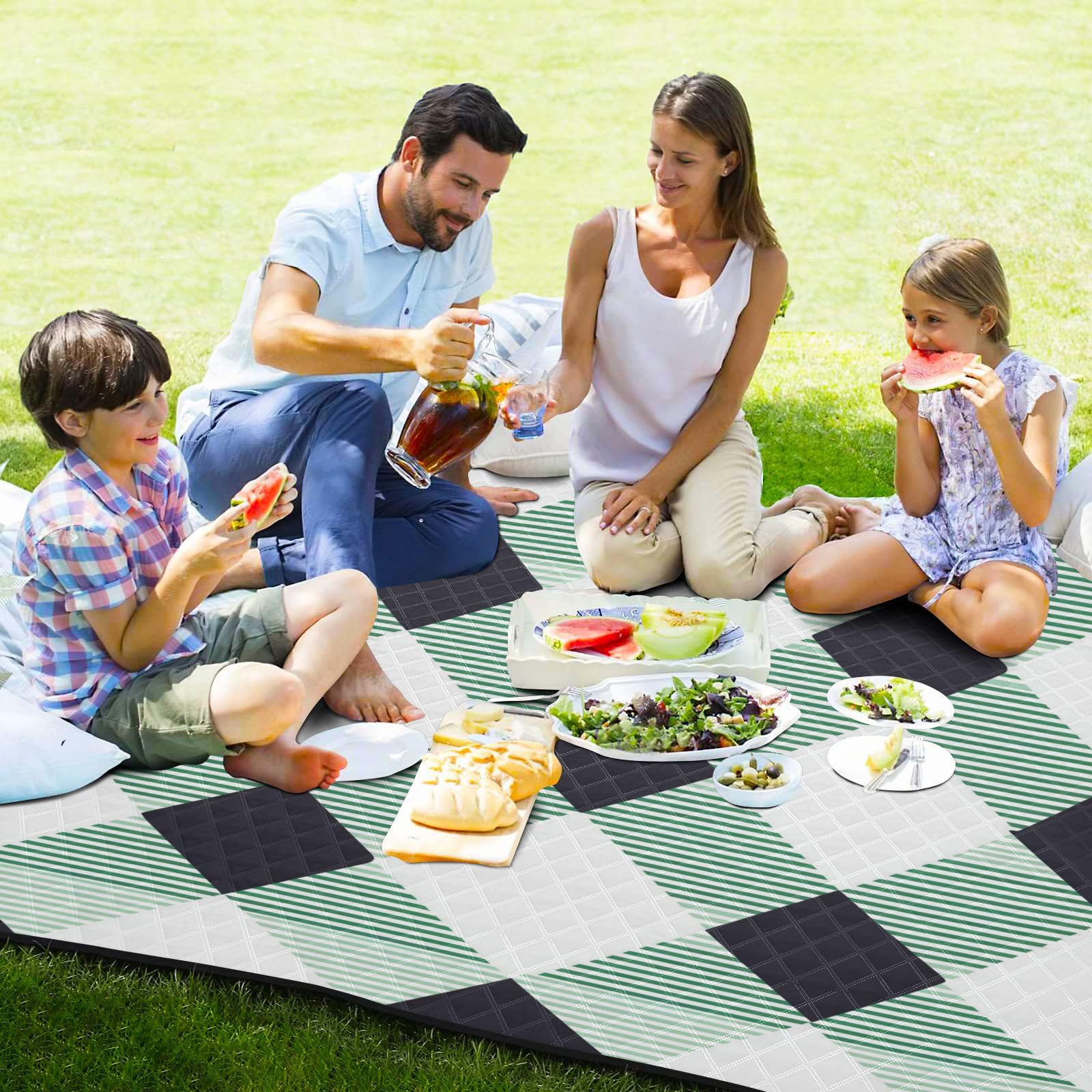Czarny Zielony Bawół Pled Odporny Na Piasek Plażowy Koc Duży Trawa Camping Mata Podłogowa Trawa