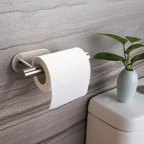 Miniatura 2 de YIGII Portarrollos de papel higiénico autoadhesivo+gancho de toalla adhesivo cepillado, 4 paquetes de ganchos de baño de acero inoxidable