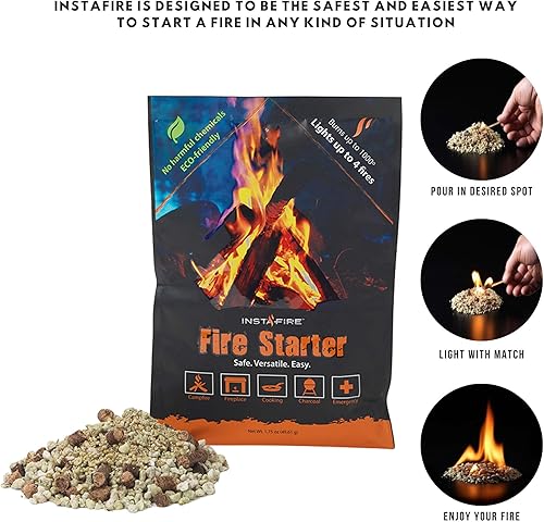Miniatura 2 de InstaFire, granos para prender fuego, natural, ecológico, prenda fuego en cualquier clima,4paquetes por envase, premiado como el iniciador de fuego