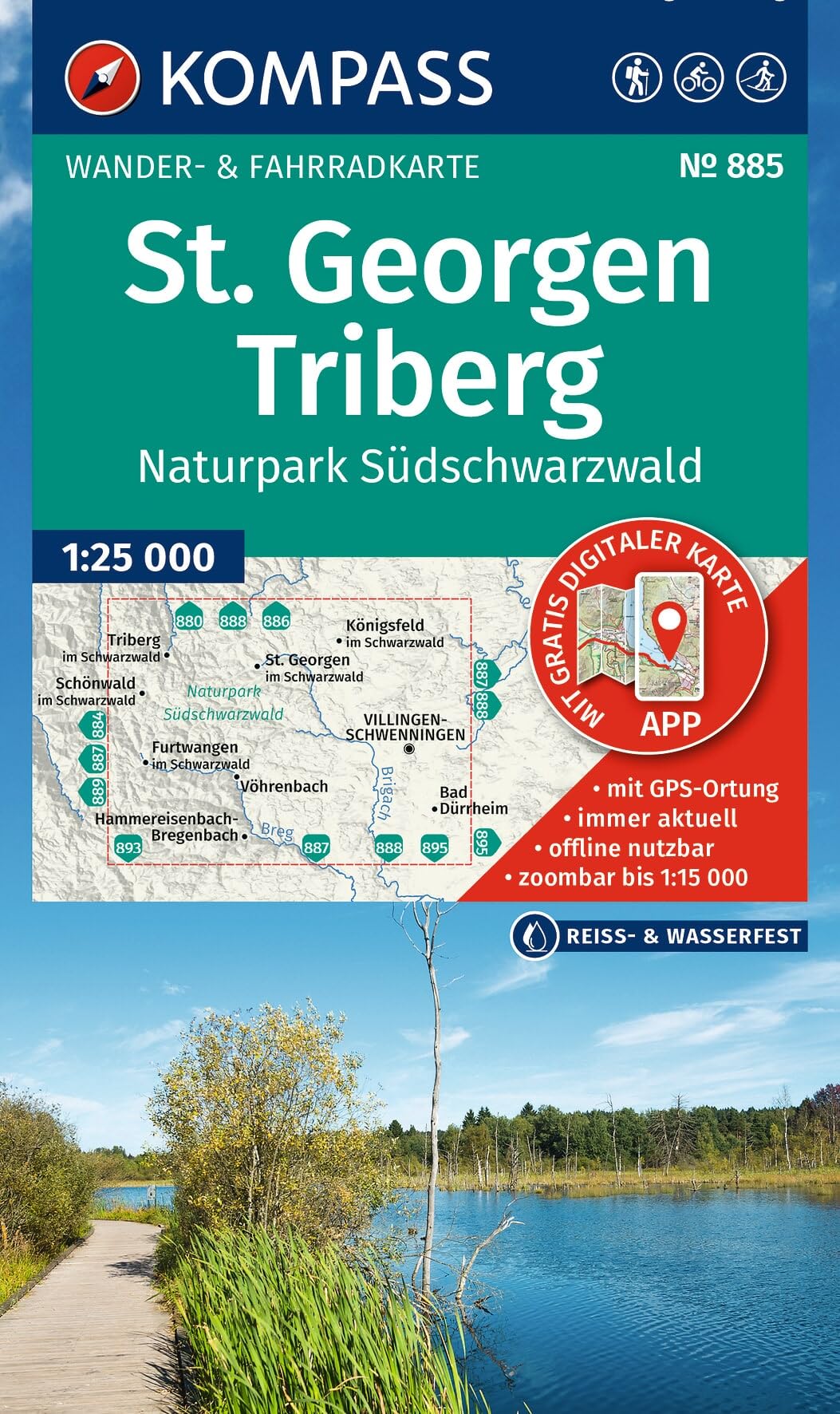 KOMPASS Wanderkarte 885 St. Georgen, Triberg, Naturpark Südschwarzwald 1:25.000: Wander- und Fahrradkarte in einem - inklusive Offline-Verwendung in ... Radwege. Skitouren. Langlaufen. Reiten.