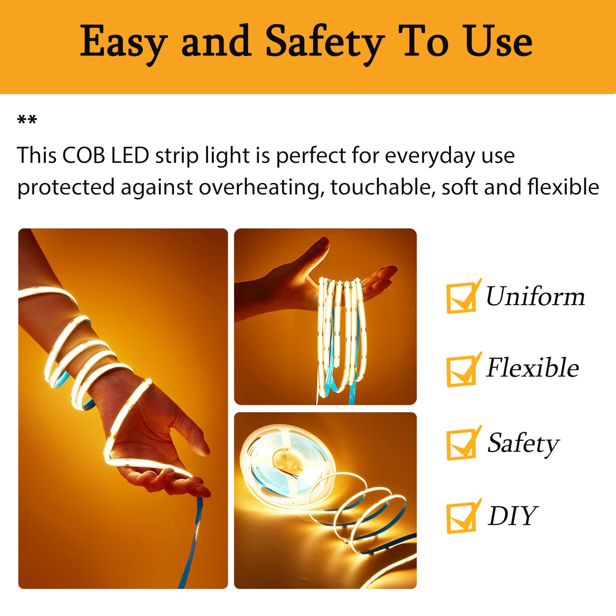 COB LED Streifen 3m USB - Warmweiß 3000K Dimmbar Für Zuhause