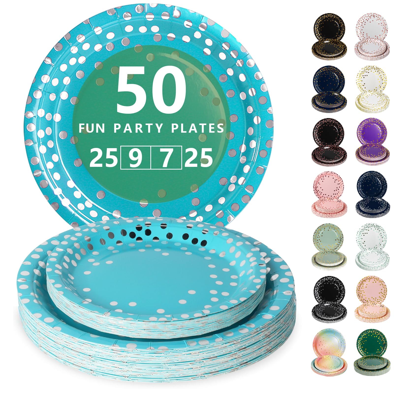 Nkaiso Disposable Paper Plates 50 Pack, Blue and Silver Party Plates Dinner Set - 25x9inch & 25x7inch Plate Elegant Disposable Tableware for Birthday, Wedding, Christmas Party Supplies