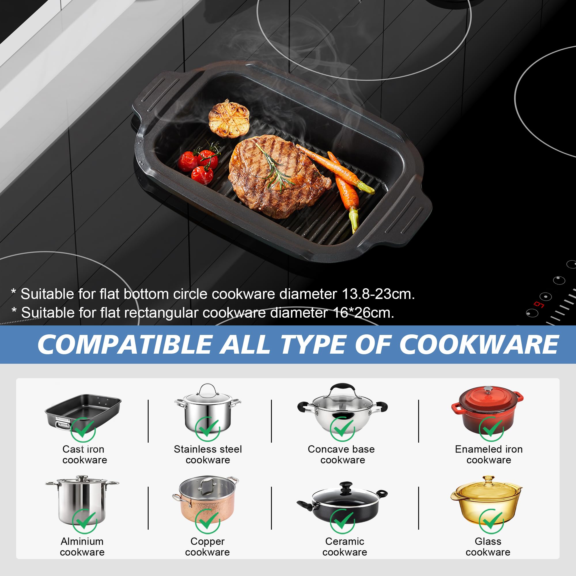 Karinear Ceramic Hob, 5 Zone Ceramic Hob 77cm Built-in Electric Hob, 8400W Power with Oval Zones for Barbecue Tray, Touch Control, Child Lock, Timer, Pause — view 4