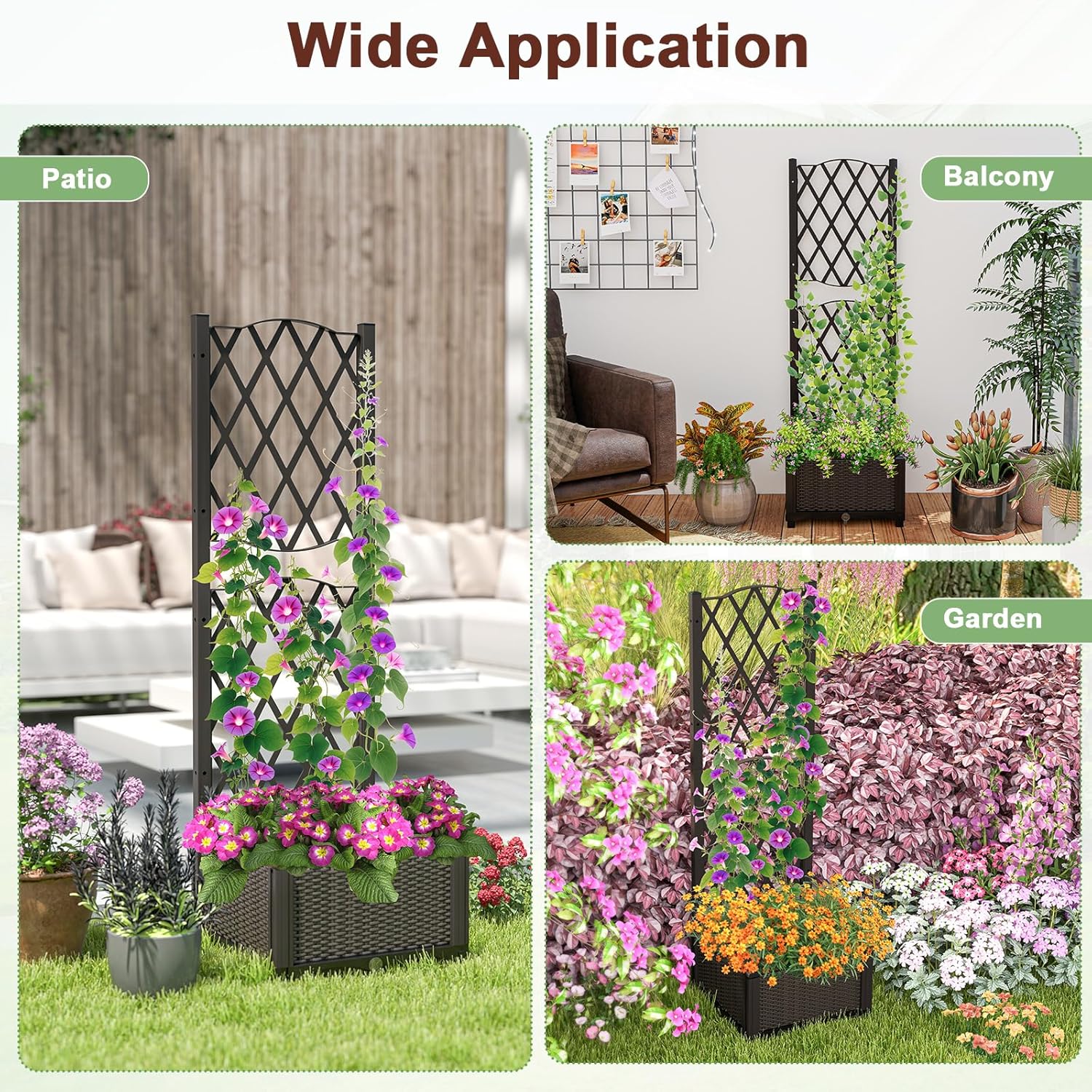 Giantex Raised Garden Bed with Trellis, Garden Planter for Vine Climbing Plant Vegetable Herb Flower, Outdoor Standing Garden Bed with Drainage Hole for Yard Balcony Entryway 16"x16"x 48"