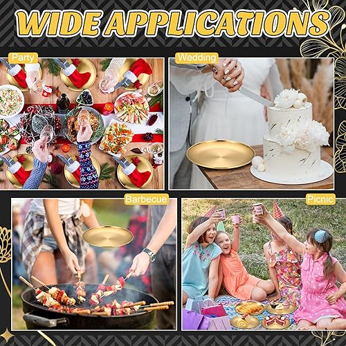 Miniatura 7 de Uiifan 40 platos de cena de acero inoxidable 304 dorados de 8 pulgadas para servir postres de metal plano, ensalada, platos de campamento,
