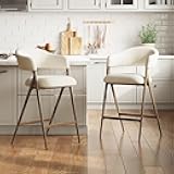 COLAMY Bar Stools Set of 2, Counter Height BarStools with Back, Modern Upholstered Island Stools with Metal Legs for Kitchen Counter, Dining Room, Beige