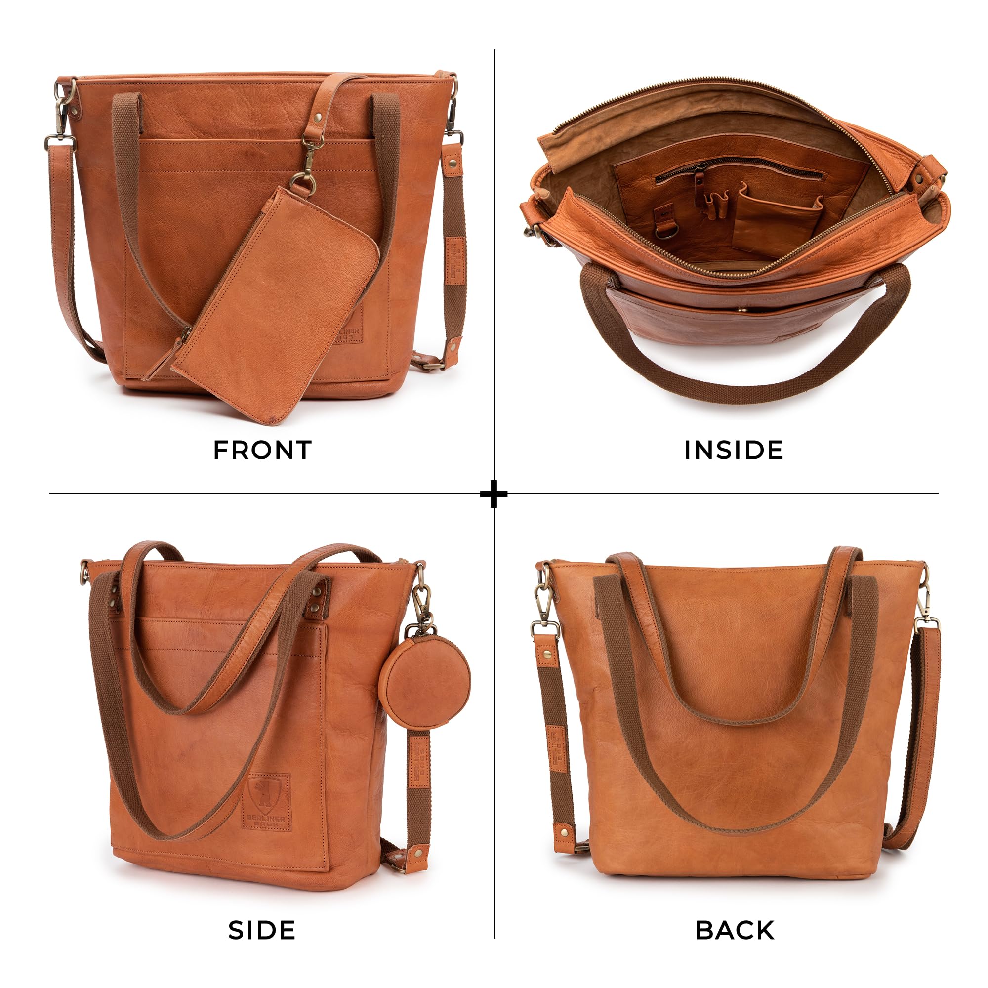 Berliner Bags Verona Bolso Tote Shopper Mujer Piel Auténtica Grande YKK