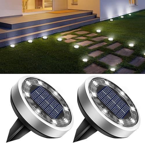 Miniatura 8 de btfarm Paquete de 16 luces solares de tierra para exteriores, 8 luces LED solares de disco IP65 impermeables, luz solar plana, luces de camino