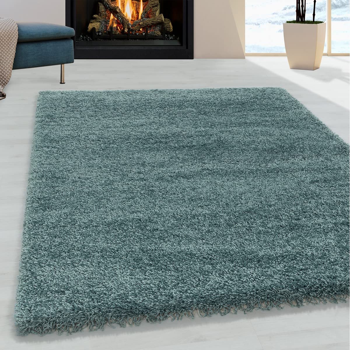 Tapis shaggy à poils longs aqua 160x230 tapis grand confort pour chambre adulte