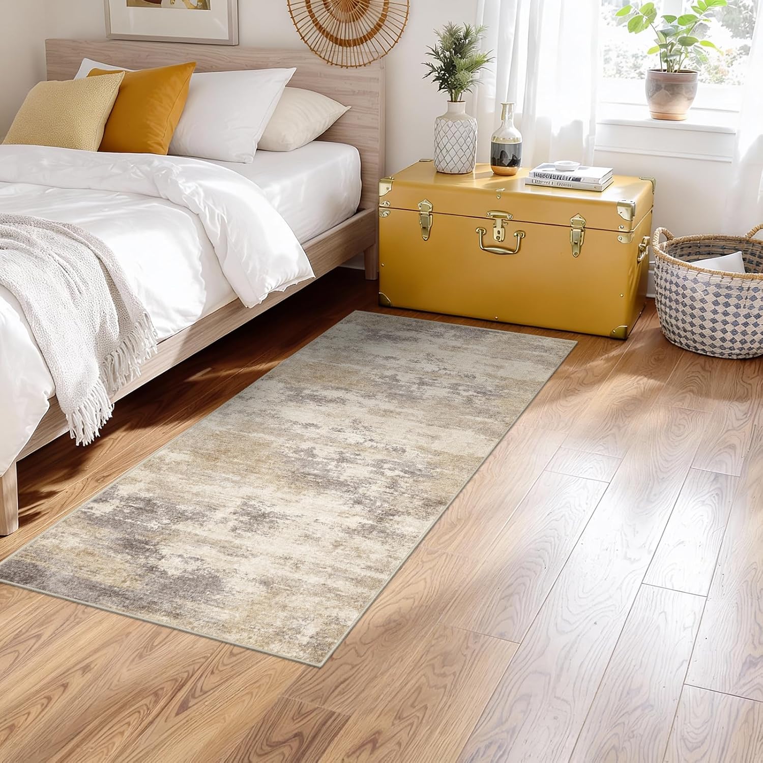 Washable Non-Slip 2x4 Runner Rug - Neutral Kitchen Runner Rug with Soft Low-Pile Texture Modern Entryway Floor Mat for Bathroom Living Room Bedroom Hallway Dorm Office (BrownBeige, 2x4)