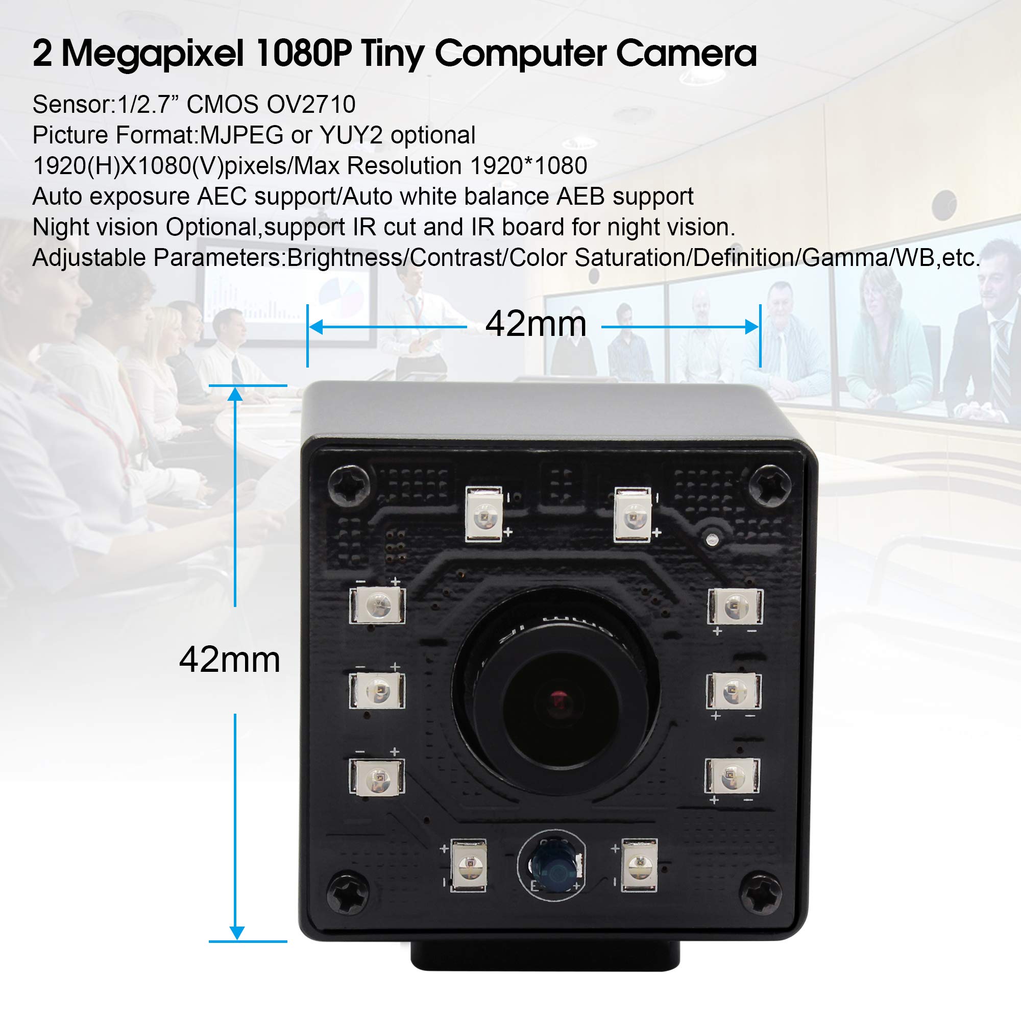 Mermaid 100 fps Night Vision USB Camera 1/2.7" CMOS OV2710 Web Cam Full HD 1080P USB con telecamera Mini infrarossi USB2.0 Webcam con tecnologia IR Cut e 10 LED Board, webcam con lente da