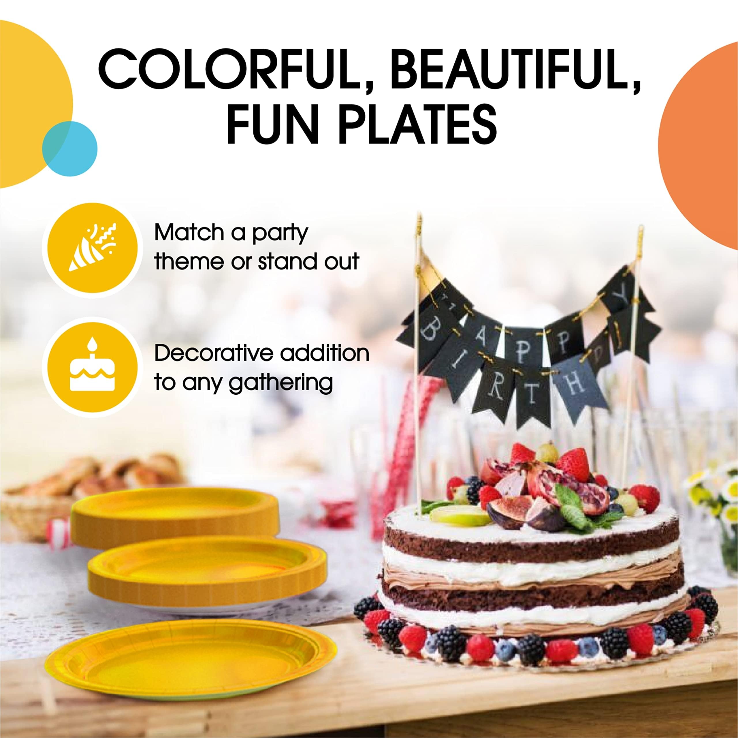 Exquisite Party Solids - Platos de papel amarillos resistentes de 7 pulgadas para fiestas, 100 unidades, 350 g/m², suministros de cumpleaños