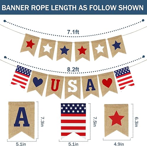 Miniatura 3 de Bandera de Estados Unidos, decoraciones patrióticas rústicas del 4 de julio, guirnalda patriótica con estrellas rojas, blancas y azules, para el Día
