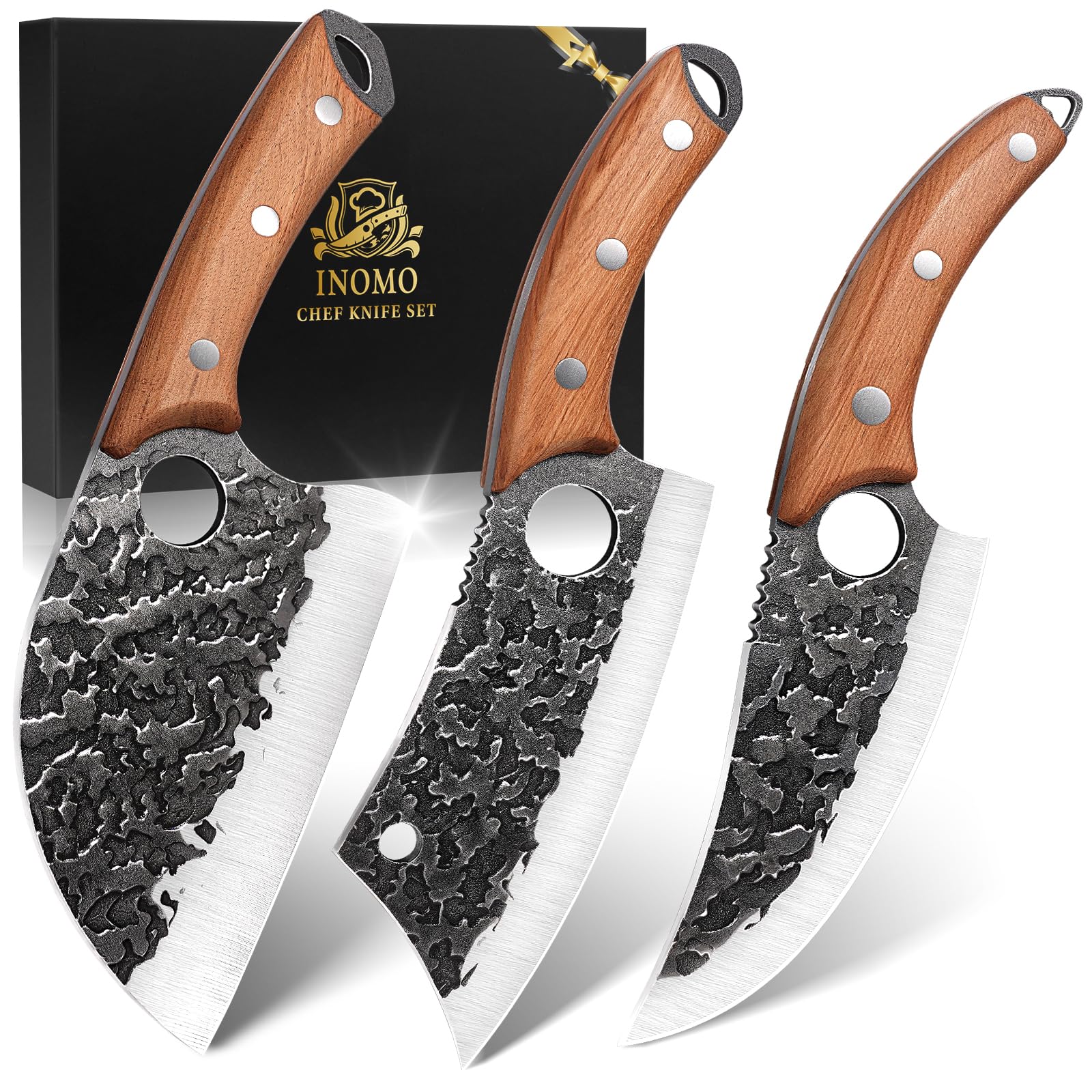 INOMO Knife Set, 3-Piece Kitchen Knife Set with High-Carbon Stainless Steel, Gifts for Men Professional Kitchen Knives, Birthday Gifts for Men Who Have Everything, Sharp All-Purpose Kitchen Knife