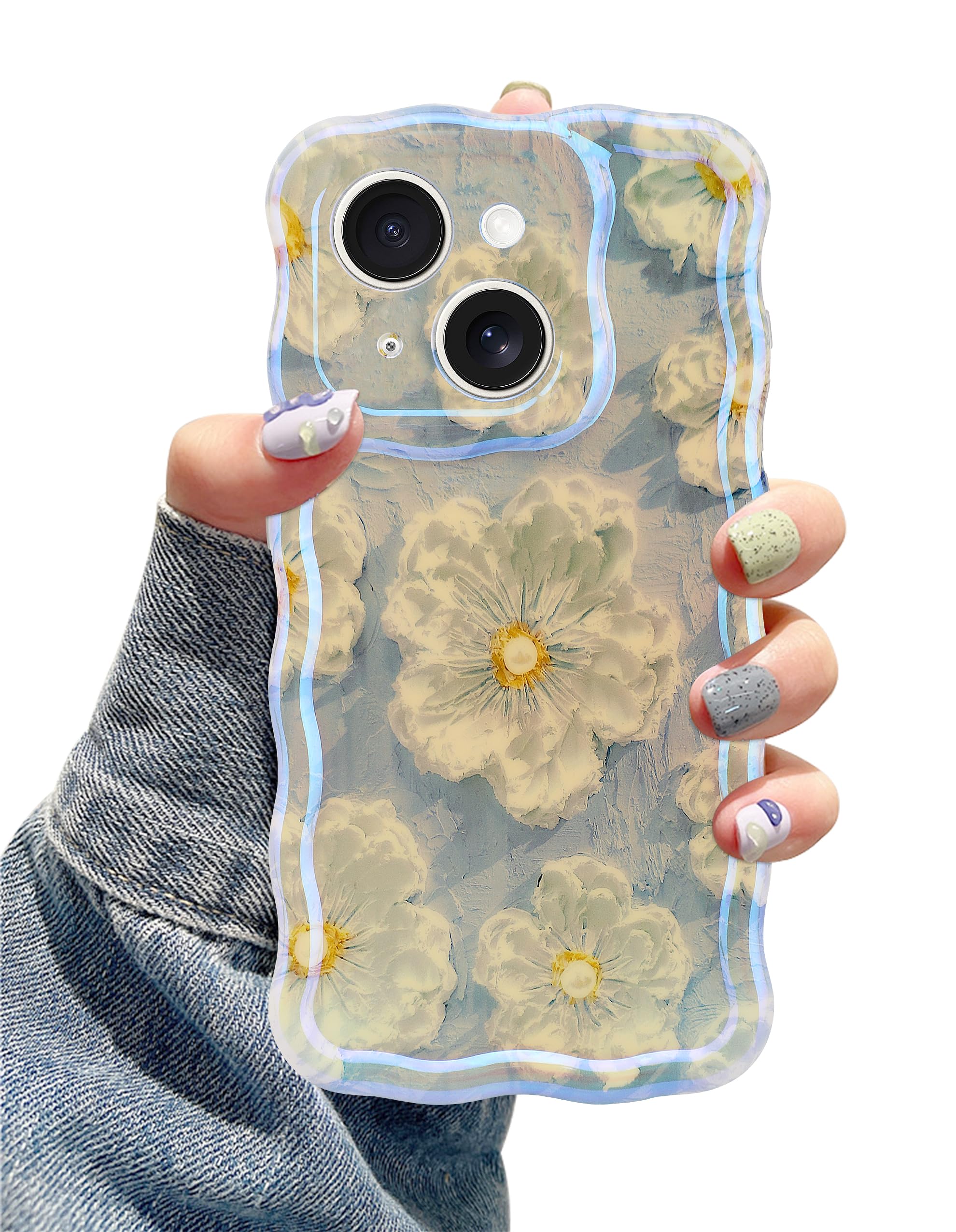 Coque iPhone 14 Plus fleur bleue pour un style rétro en terrasse - 8