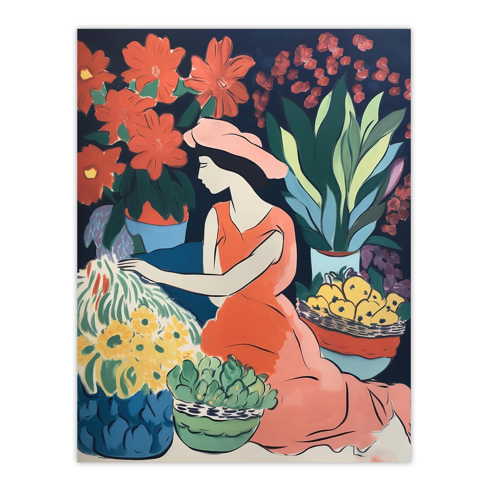 Artery8 The Market By Sylvia Day Girl Sitting Danish Pastel Aesthetic Floral Matisse Style Flowers Dutch Extra Large XL Wall Art Poster Print