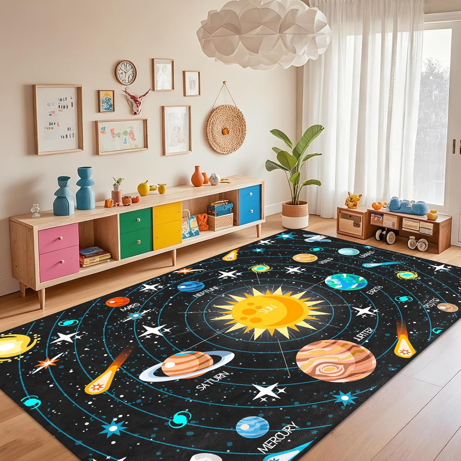 Space Rug for Boys 6×8 - Educational Learning Solar System Carpet Rugs Outer Space Rugs for Bedroom Boys Galaxy Area Rug Living Bedroom Dining Room Decor
