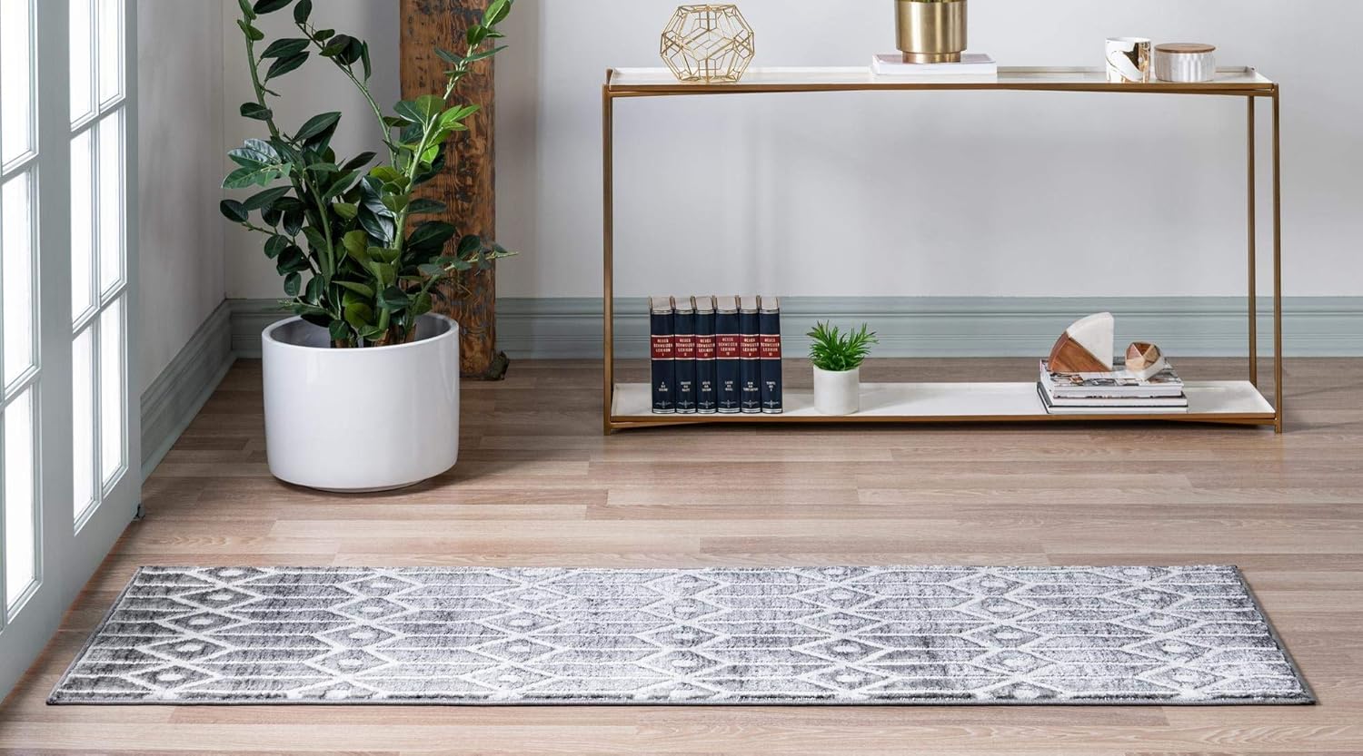 Rugs.com Lattice Trellis Collection Rug – 6 Ft Runner Gray Low-Pile Rug Perfect for Hallways, Entryways
