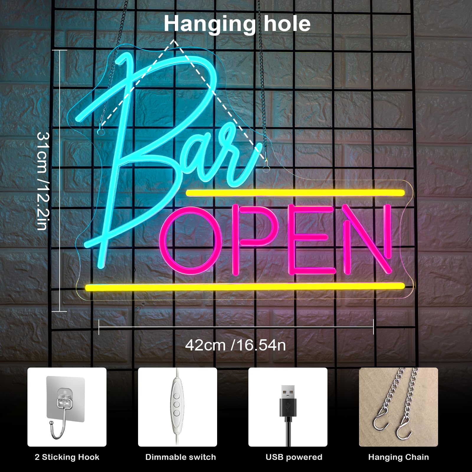 LED Neon Bord OPEN Verticaal Wit/Roze