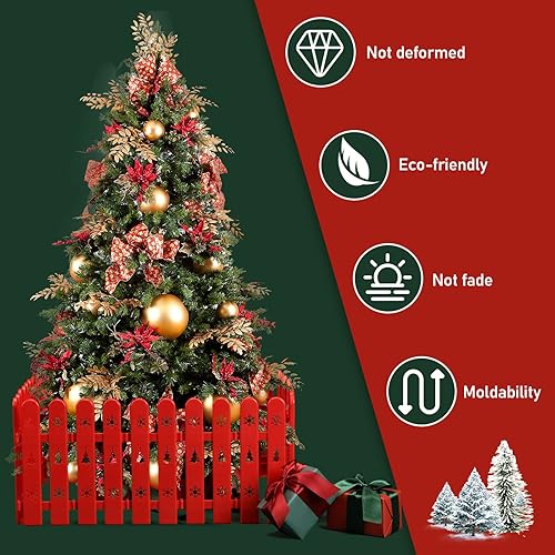 Miniatura 3 de Decoración de cercas para árbol de Navidad, 24 piezas de valla de plástico rojo para puerta del árbol de Navidad, borde de valla de árbol de