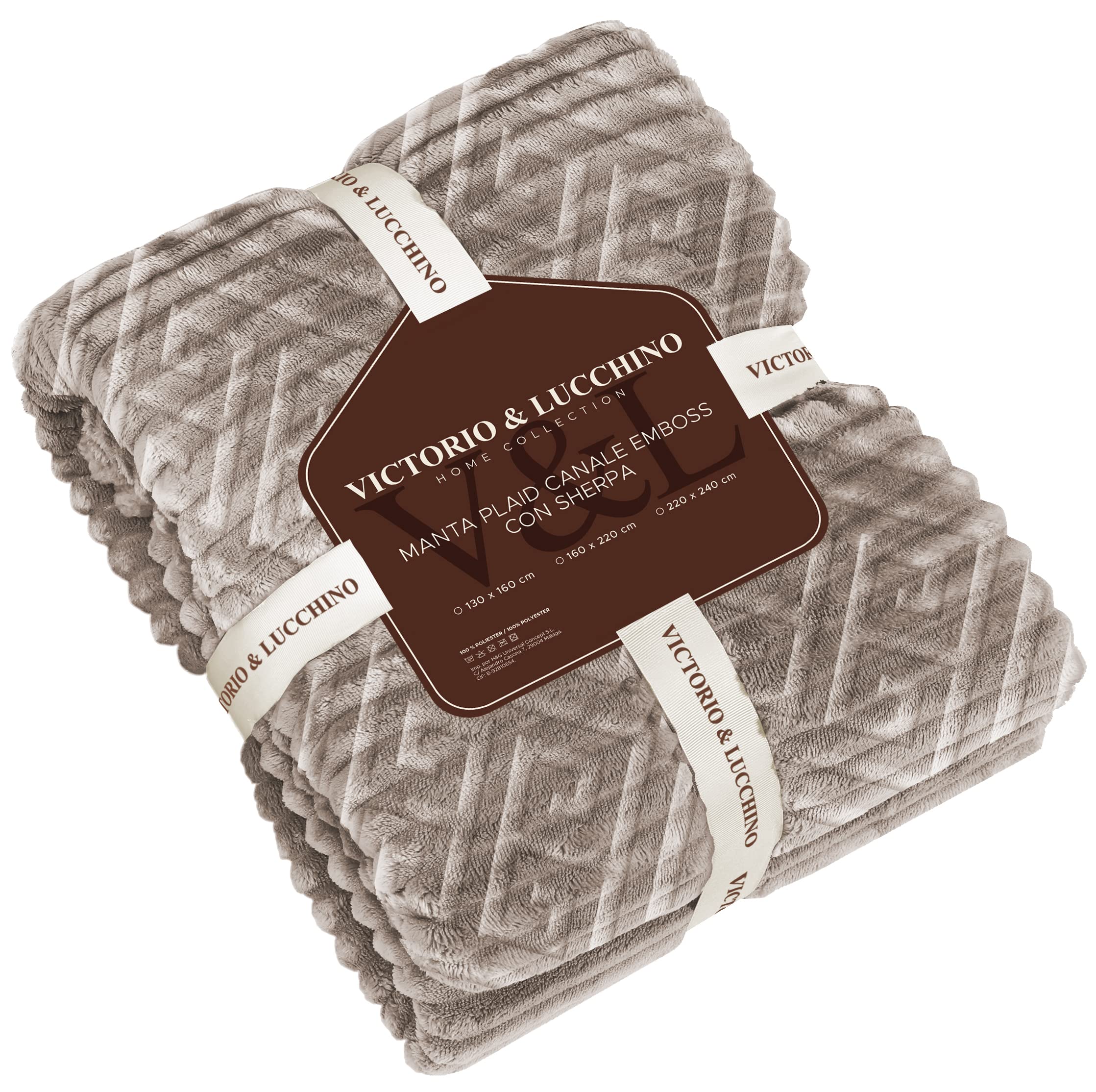 Victorio & Lucchino Canale Emboss con Borreguito Sherpa - Manta Plaid Suave para el Sofa o para Cama (VL-80511 Camel, 130x160 Cm)