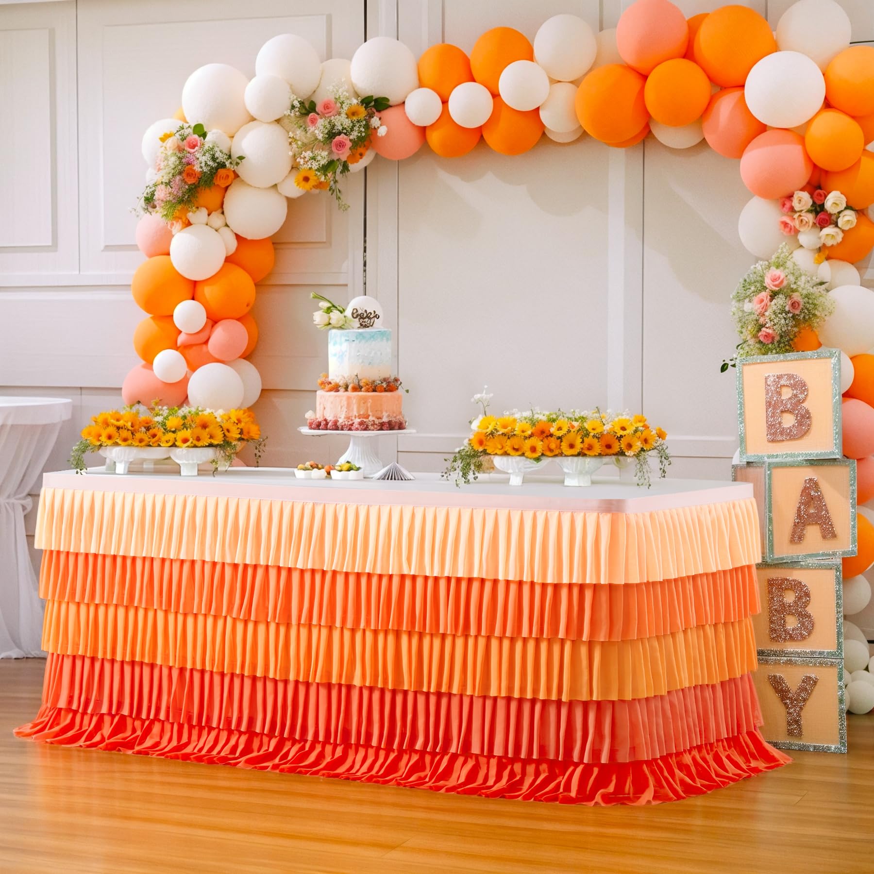 Orange Table Skirt Ruffle Fall Tablecloth for Rectangle Table 9ft Thanksgiving Christmas Birthday Party Baby Shower